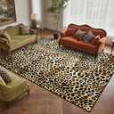 Leopard Print Rug for Living Room, Machine Washable 8x10 Cheetah Area Rugs for Bedroom, Non-Slip Low Pile Animal Hide Carpet with Rubber Backing for Dining Room Kitchen Home Decor,White Brown
