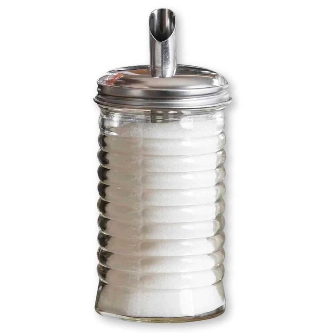 TableCraft HBH860 Beehive Collection Sugar Pourer, 12 oz. Capacity, 6-5/8"H, Dishwasher Safe, Durable Stainless Steel Pour spout, Glass, Clear