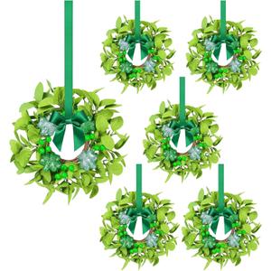 St. Patrick's Day Small Candle Rings, 6 Pcs Shamrock Wreaths with Glitter Shamrock Clovers for Table Centerpieces, Front Door, Wall, Window Indoor Outdoor Holiday Decor