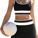 popvil High Waisted Bikini Sets for Women Tummy Control Swimsuits 3 Piece Bathing Suits Neon Swimwear with Skirt 2026 Black White Large