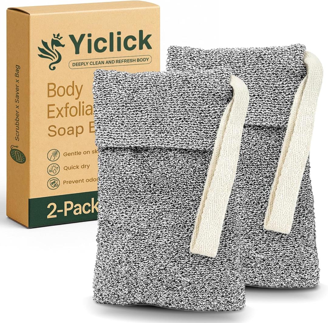 Soap Bag, Soap Saver, Bar Soap Pouch, Soap Saver Bag, Exfoliating Mesh Soap Bag for Shower, Soap Bags for Soap Bars with Wrist Strap, Soap Bar Loofah Pouch (Grey, 2 Pack) (Gray)