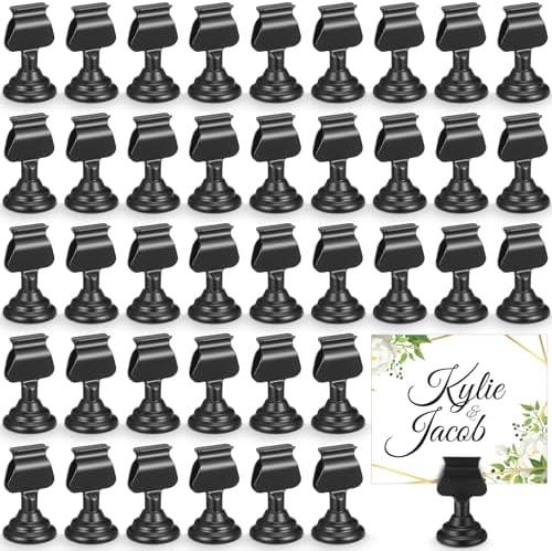 Kathfly 48 Pcs Wedding Table Number Holders 1.7 Inch Black Metal Mini Place Card Holders Bulk Harp-clip Table Sign Stands Card Holder Display Picture Memo Notes Menu for Restaurants Birthday Decor