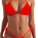 Women Two Piece Thong Bikini Set Sexy Halter Triangle Swimsuit String Brazilian Bathing Suits (Small, Red)