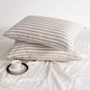 Striped Linen Pillow Cases Set of 2,20"x30" Standard/Queen Size,100% French Natural Flax Soft Linen Pillowcases,Natural Stripe