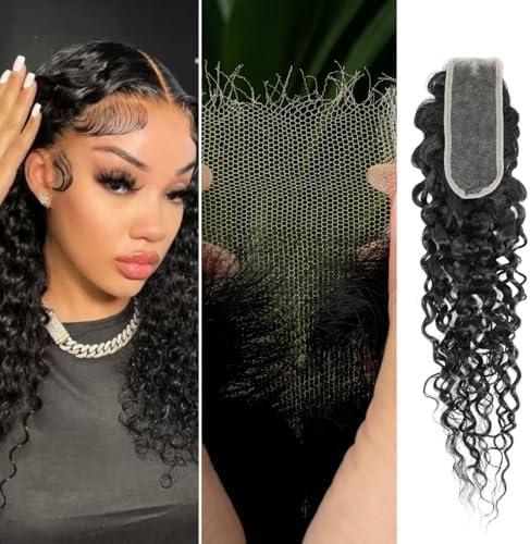 AUROO Water Wave 2x6 SKINLIKE Real HD Lace Closure Only 18 Inch, 12A Wet n Wavy 0.09 mm Ultra-thin Invisible 2 by 6 Kim K HD Swiss Lace Closure Human Hair Pre Plucked Virgin 2x6 Closure Natural Black