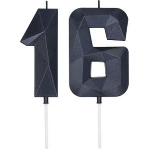 DERVENTA Large Birthday Candle Number 3D Black 3.7 inch Party Celebration Anniversary Decoration Cake Topper 1 Piece (Number 16 Black)