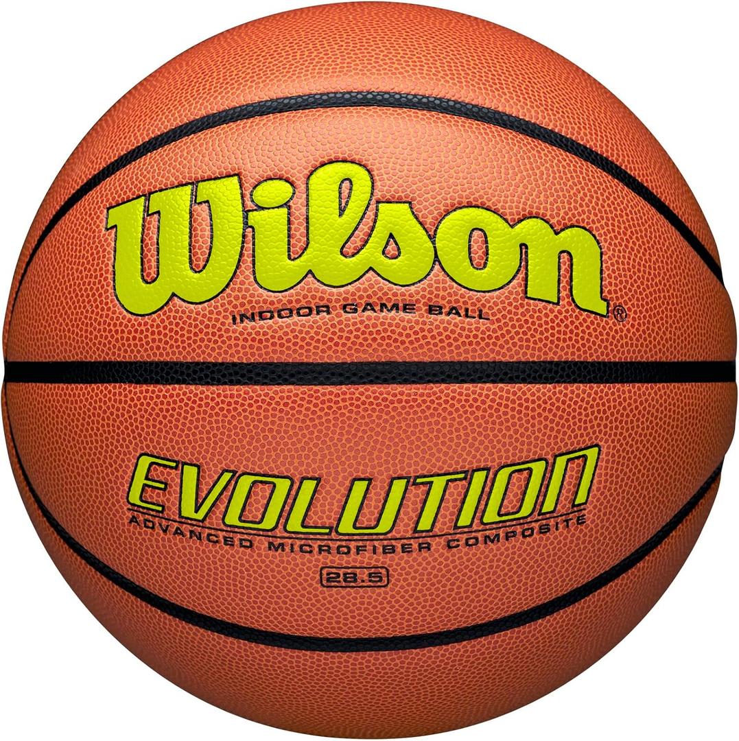 WILSON Evolution Indoor Game Basketballs - Size 5, Size 6 and Size 7 (Yellow/Brown)