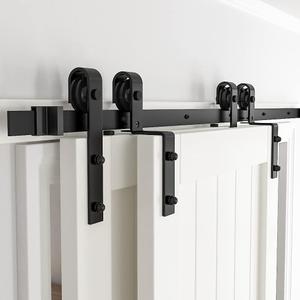 skysen 6FT Heavy Duty Sliding Barn Door Hardware Single Track Bypass Double Door Kit Black(Bypass J Shape-1)