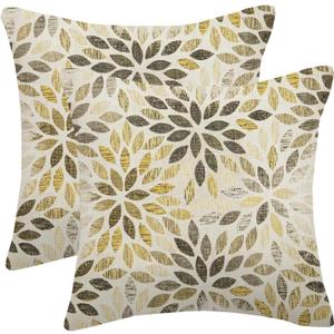 Grey Yellow Black Pillow Covers 18x18 Inch Set of 2 Summer Rust Geometric Flower Outdoor Decorative Throw Pillows Farmhouse Yellow Dahlia Pillow Case Linen Square Cushion Cover for Home Sofa Bedroom