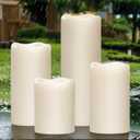 Eldnacele Waterproof Flameless Flickering Candles with 6 Hours Timer, Indoor Outdoor White LED Plastic Battery Operated Pillar Candles Pack of 4 Wedding Dinner Home Decor, D3x H4 5 6 8