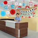 Nurses Week 2026 Decorations Set: Thank You/ Happy Nurse Paper Banner Appreciation Hanging Swirls Blue Red White Pom Pom Paper Fans Gifts Bulk RN Graduation Party Decor Supplies