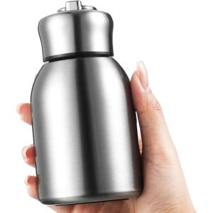 Mifoci 1 Pcs 10oz Mini Water Bottles Stainless Steel Slim Insulated Thermos for Hot Cold Drink Thermal Small Vacuum Portable Water Bottle for Women Gifts Travel Camping Hiking (Steel Color)