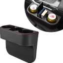 Car Cup Holder Gap Filler Organizer, Multifunctional Auto Front Console Gap Filler with Cup Holder, Leather Extra Cup Holder Storage Box for Car Truck SUV, Car Accessories (Black)