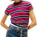 Tommy Jeans Women's Short Sleeve Cotton Striped T-Shirts with Embroidered Flag Logo, Medium