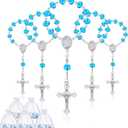 Yinkin 30 Pieces Baptism Rosary Catholic Mini Rosaries Baptism Favors for Guests Party Favors Rosary Beads 30 Pcs Organza Bags for Christening Weddings First Communion Gift(Light Blue)