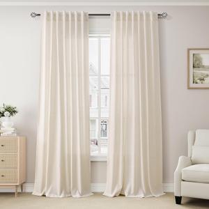 BOODII Cream Semi Sheer Natural Linen Curtains 84 Inches Length Long, 2 Panels Set for Bedroom Dining Living Room,Back Tab,Rod Pocket,Clip Rings Light Filtering Window Drapes,W52 x L84,Natural