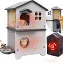 Insulated Cat House Outdoor Weatherpoof Plastic Cats Houses with Elevated Cat Bowls, Cat Scratch Pads and Escape Door, 2-Story Indoor Waterproof Feral/Pet Cat Shelter Outside for Multiple Cats, Grey