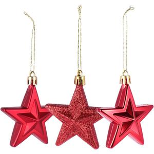 Star Christmas Tree Ornaments, 18Pcs Hanging Ornaments- Glitter Stars Hanging Ornaments Shatterproof Craft for Holiday Party