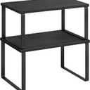 SONGMICS Cabinet Organizer Shelf, Set of 2 Kitchen Counter Shelves, Kitchen Storage, Spice Rack, Stackable, Expandable, Metal and Engineered Wood, Ink Black and Charcoal Black UKCS02B01