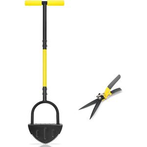 Manual Edger, Half Moon Edger, Saw-Tooth Garden Edger Hand with Steel Long Handle, Lawn Edger for Garden Sidewalk Flower Beds