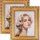 Gold 8x10 Picture Frame 2 Pack - Ornate Vintage Photo Frames for Wall or Tabletop, Solid Wood Wedding Frame 8x10 for Marriage Certificate Familiy with Easel Back & Hanger, Horizontal and Vertical Display for Home Gift, Desk Decor