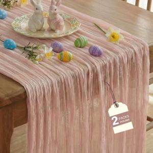 IVAPUPU 2 Pcs Cheesecloth Table Runner - 10ft Dusty Pink Easter Decor Boho Gauze Cheese Cloth Table Runners for Baby Shower Decoration Wedding Party Spring Garden Farmhouse