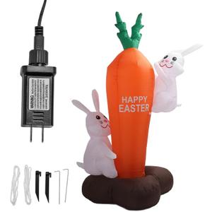 6ft Easter Inflatable Bunny Decoration, Outdoor Holiday Cartoon Bunny with Vibrant Colors, Suitable for Easter, Outdoor, Courtyard, Lawn, Garden, Parties, Classroom, Holiday, (US Plug 100-240V)
