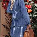 LookbookStore Long Sleeve Denim Dress for Women Jean Dress Button Down Casual Babydoll Denim Shirt Dress (M)