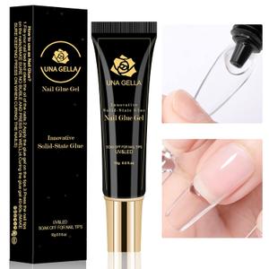 2 Pack UNA GELLA Solid Nail Glue Gel Soft Gel Nail Tips Glue 15ml Lamp Curing Needed Solid Soak Off Glue Super Strong Nail Glue For Fake Acrylic Nails Extension Press On Nails