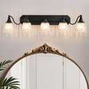 Black Vintage Bathroom Vanity Light Fixture, 5-Light Vanity Light for Bathroom, Antique Matte Black Finish with Crystal Glass Shade, Lighting Fixtures Over Mirror for Bedroom Living Room