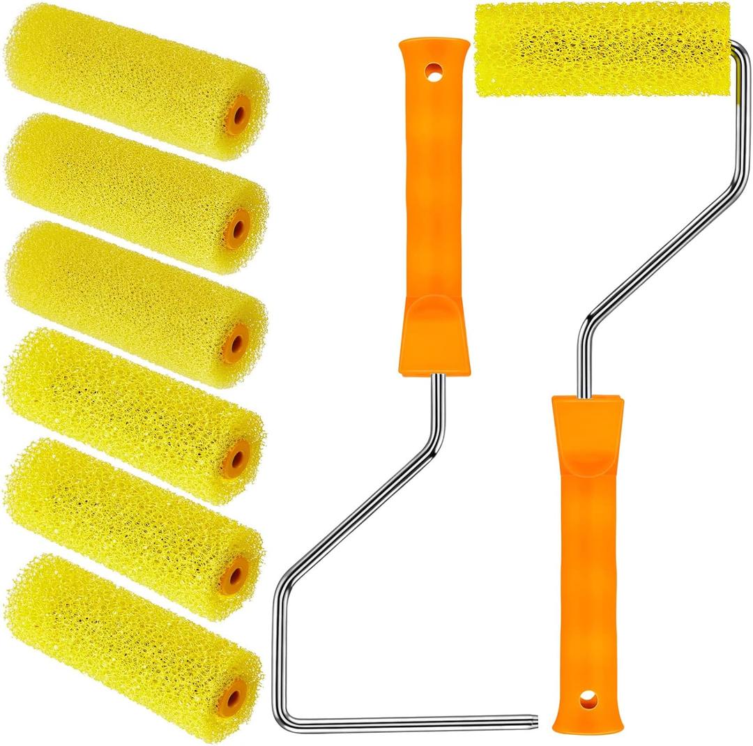 Suclain 8 Pcs 4 Inch Paint Roller Textured Bed Liner Roller Covers and Paint Roller Frame Kit Texture Roller Bed Liner Roller for Truck Coating Create Texture Effect