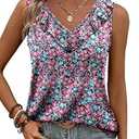 KISSMODA Womens Summer Tank Tops Casual Sleeveless Solid Printed Tunic Top Loose Fit V Neck Shirts (Blue Roses, L)