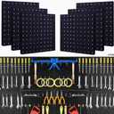 Peg Board Wall Organizer Panels - 6Pcs Black ABS Pegboard Wall Mount for Home, Craft Room, Garage, Kitchen, Workshop, Tool Organization, 10*10in (No Hooks and Bins)