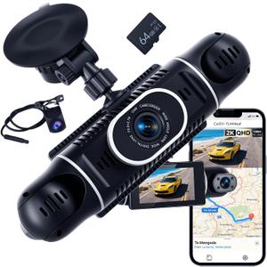 360 View 4 Channel Dash Cam with 2K Front and Rear Inside Left Right, 3-Inch Touch Screen Dash Camera for Cars, G-Sensor Loop Recording WiFi Night Vision Recording Parking Mode Monitor+64G TF Card