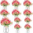 10 Sets Mason Jars Flower Table Centerpiece with Pink Rose Hydrangea Artificial Flowers Jars for Wedding Engagement Dining Party Kitchen Living Baby Bridal Shower
