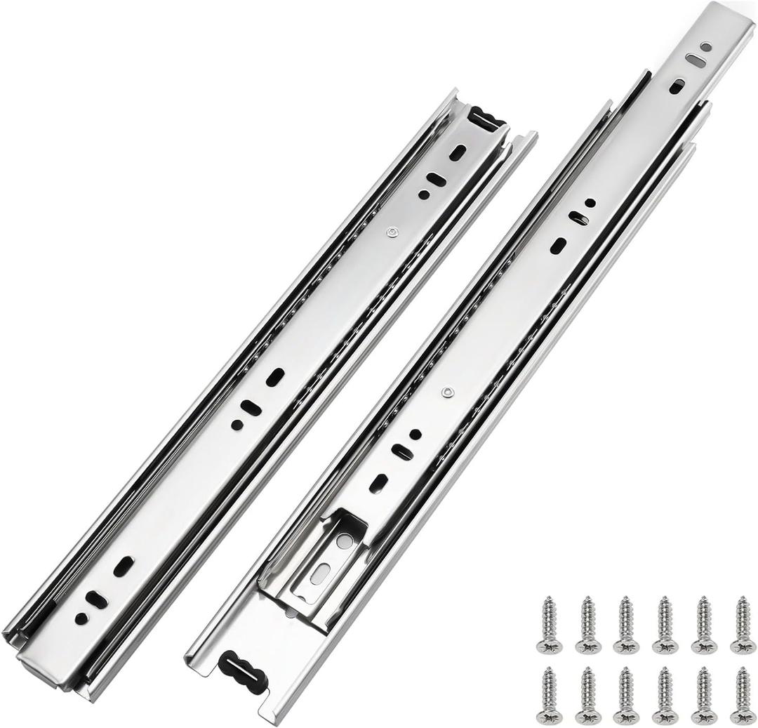 LONTAN 1 Pair Full Extension Ball Bearing Drawer Slides 12 14 16 18 20 22 24 Inch Heavy Duty Side Mount File Cabinet Rails Dresser Runner Kitchen Cabinet Drawer Glides 100 LB Capacity (24 inch,Silve)