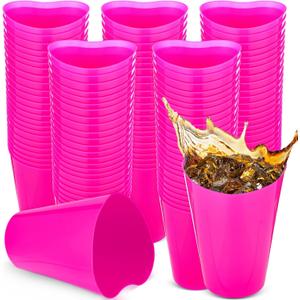 Suclain 50 Pcs 16 oz Heart Shaped Plastic Cups Love Theme Reusable Disposable Candy Heart Cups for Drink Wine Beverage Bar Wedding Galentines Valentines Day Birthday Party(Rose Red)