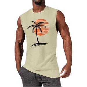 iudam Mens Summer Beach Tank Top Tropical Hawaiian Palm Tree Print Sleeveless Shirts Muscle Tee Vacation Shirts 2XL