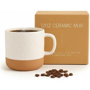 Unboxme Gifts Givenne Handmade Ceramic Coffee Mug, 12 oz, Speckled, Raw Clay Base, Microwave Safe Mug, Rustic Coffee Mug, Holiday & Housewarming Gift
