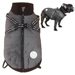 URBEST Dog Winter Coat Warm Soft Lining Dog Coat Windproof Waterproof Dog Jacket Reflective Straps Comfortable Dog Coat Fits Small, Medium and Large Dogs (Grey, Large)