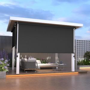 Integrated Outdoor Roller Shades 10'W x 8'H, Assembly Free Patio Blinds with 420GSM Upgraded Fabric, 95% UV Blockout Roller Window Shades, Sun Shades Outdoor Patio with Crank Handle for Indoor, Patio (Black)