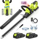 21V Hedge Trimmer Cordless with Battery, 20" Lightweight Electric Bush Trimmer, 2X 2.0Ah Batteries & LCD Display, 180 Rotating Handle, 3000RPM Dual-Action Blades, 2/3" Gap for Shrubs