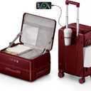 20IN Carry On Luggage,Top Opening Aluminum Frame Hardside 100% PC Airline Approved Suitcase -with TSA Lock,Cup Holder,USB Charge,Side Pothook, 360Spinner Wheels-Wine Red