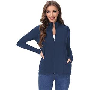 COZZIPLUS Women Zip up Athletic Running Jacket Lightweight Workout Yoga Top with Thumb Holes and Pocket L
