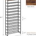 12 Tier Shoe Rack Organizer for 48-60 Pairs, Tall Metal Shoe Storage Shelf with Wood Top, Adjustable Boot Space, Narrow Design for Entryway Closet, Rustic Brown and Black