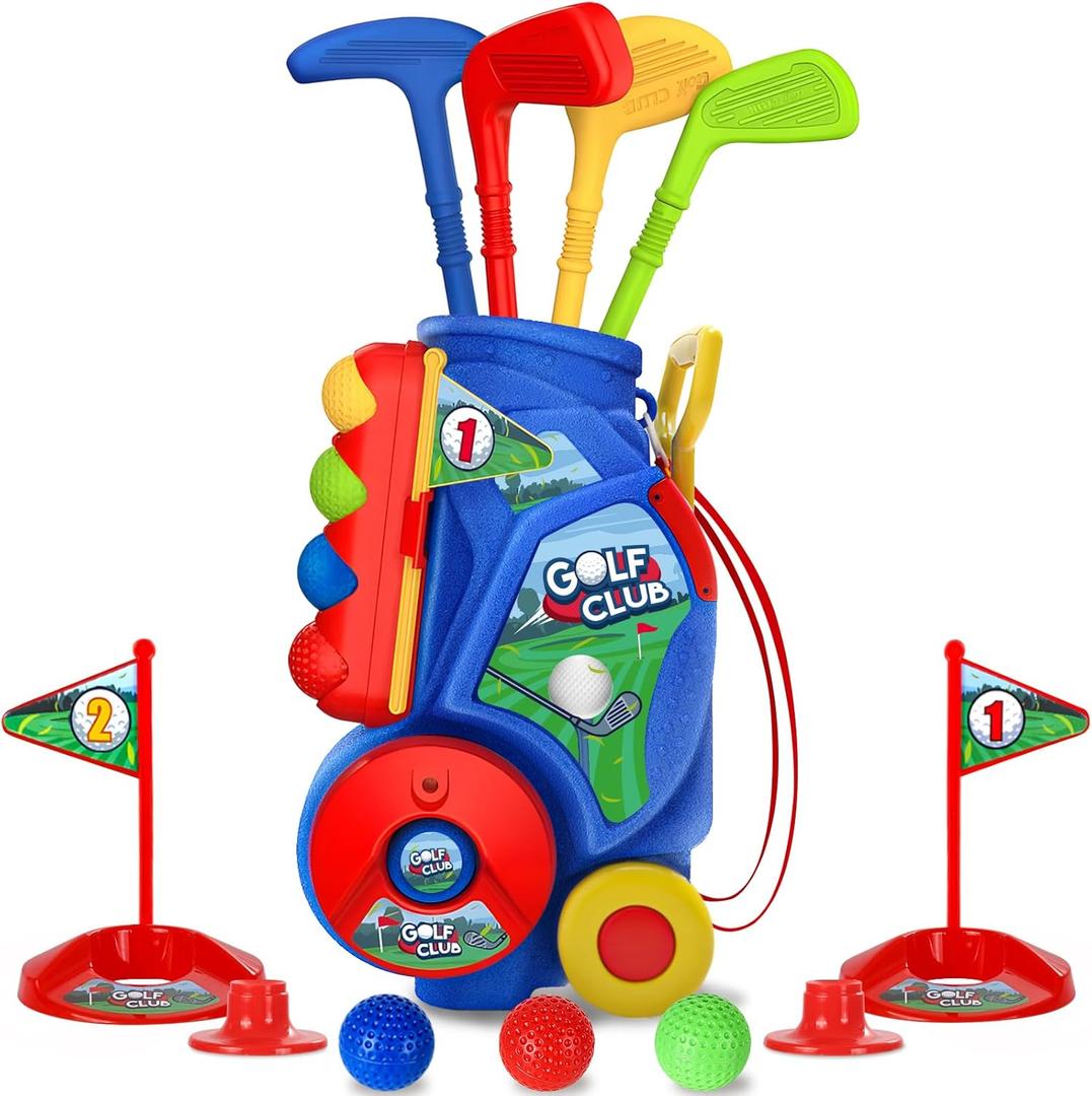 SUPER JOY Toddler Golf Set, Kids Golf Cart with 4 Clubs & 8 Balls, Indoor Outdoor Golf Toys for Boys Girls, Mini Golf Gifts for Baby 3-5 Years Old