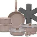 SODAY 15Pcs Pots and Pans Set Non Stick, Cookware Sets with Detachable Handle, Nonstick RV Kitchen Cooking Tools Removable Handles, Oven Safe, Induction Fast, Stackable Induction Cookware, Brown