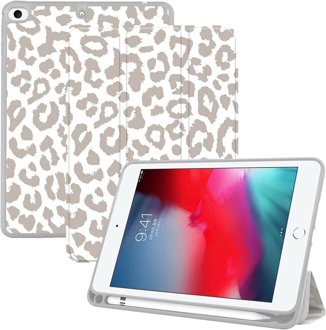 Compatible with iPad mini 4 Case/iPad mini 5 Case 4th/5th Generation 7.9 inch (2015/2019) with Pencil Holder and Soft TPU Back,Auto Sleep/Wake Cover-Grey Leopard Cheetah Pattern (H5-Light Gray)