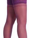 DORALLURE Thigh High Stockings Silicone Lace Top Stay Up Silky Semi Sheer Pantyhose for Women Hold Up Nylon (Small-Medium, Dark Purple)