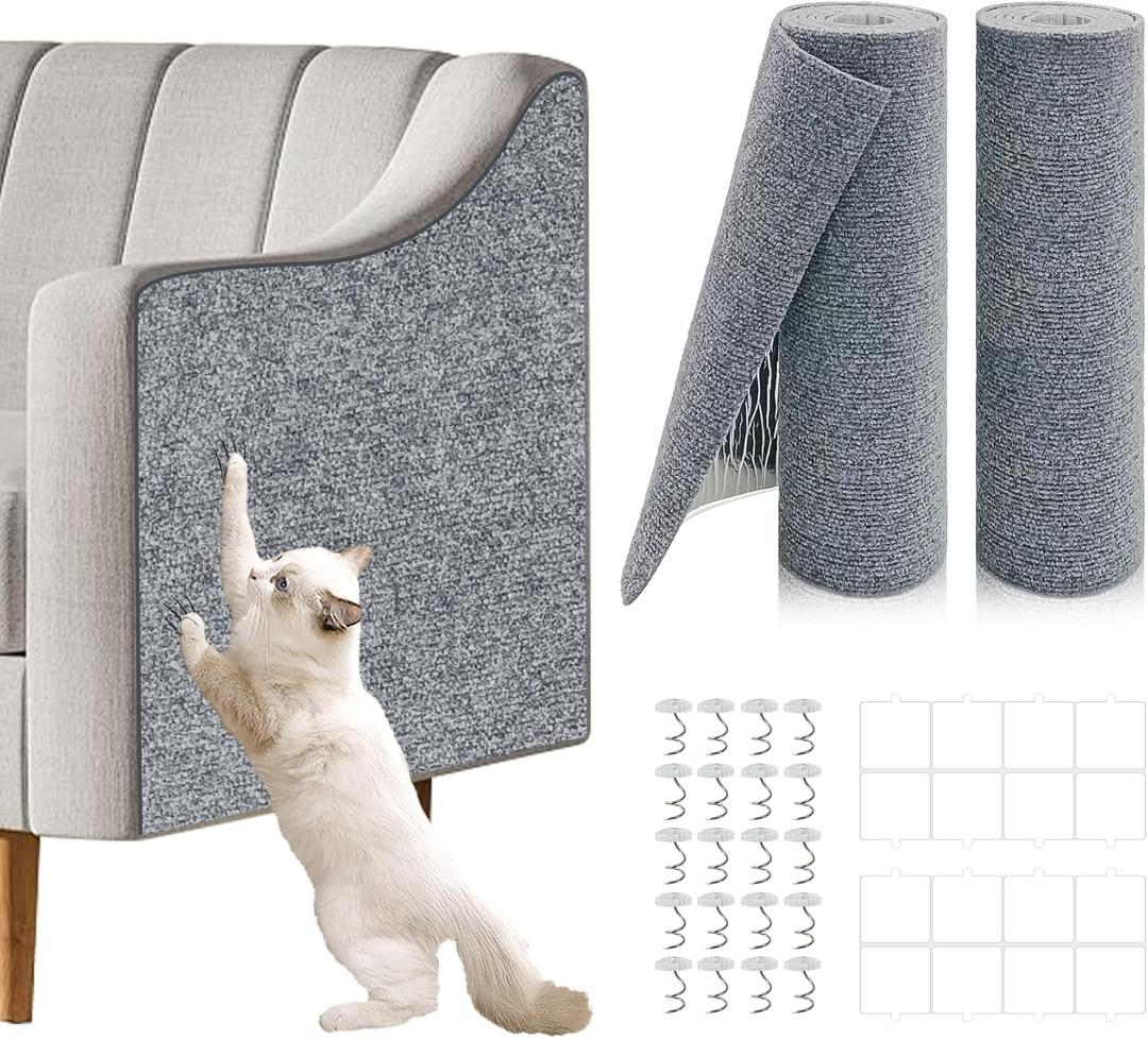 2 Pcs Total 78.8"x15.8" Cat Scratch Mat, Cat Scratch Couch Furniture Protector, Trimmable Self-Adhesive Cats Scratch Pads, DIY Cat Scratcher for Wall Protector and Covering Cat Tower (Light Grey)